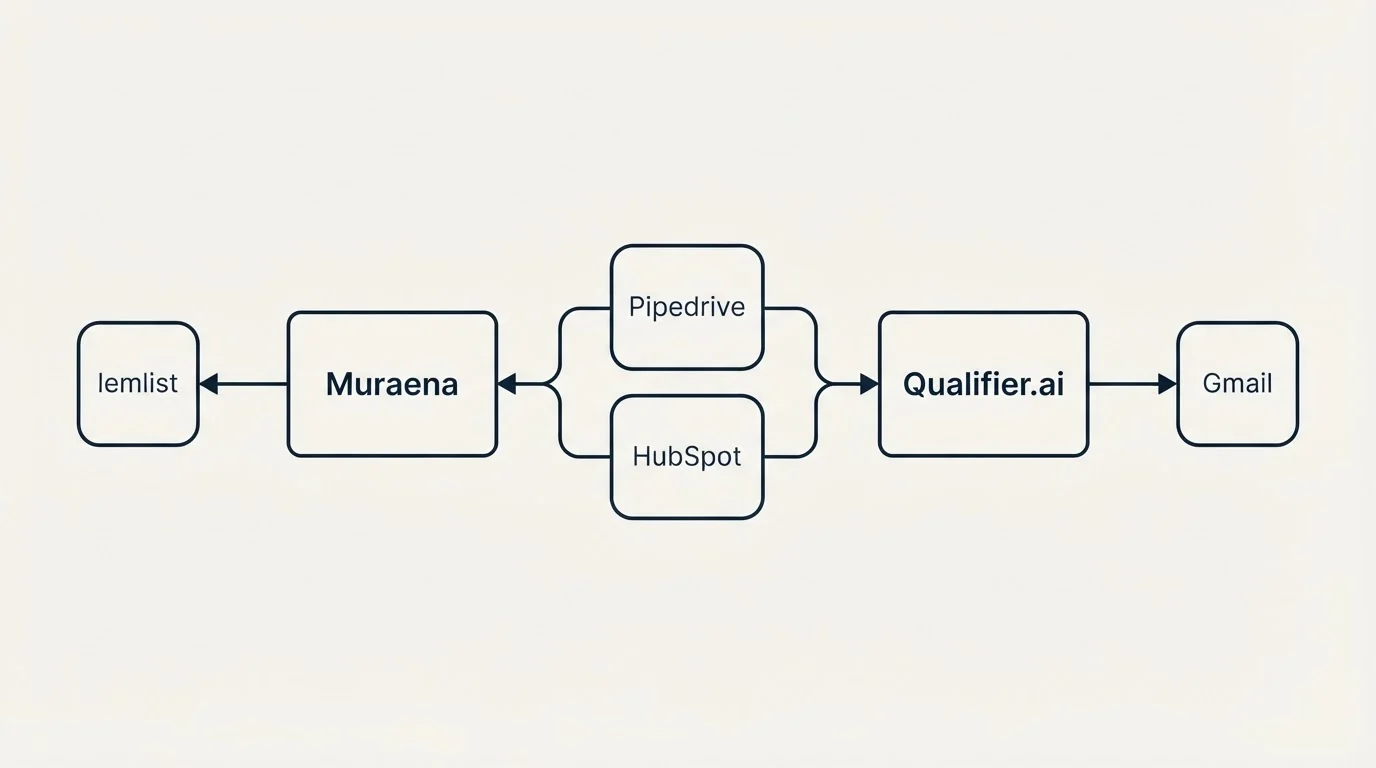 Integration schematic: Integration Ecosystem (Muraena, Qualifier.ai, Pipedrive, HubSpot)