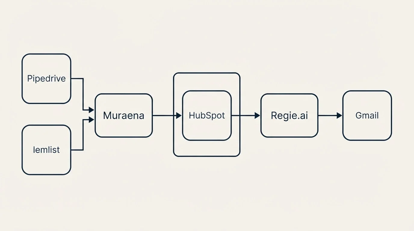 Integration flow: Integration Ecosystem (Muraena, Regie.ai, HubSpot, Pipedrive)