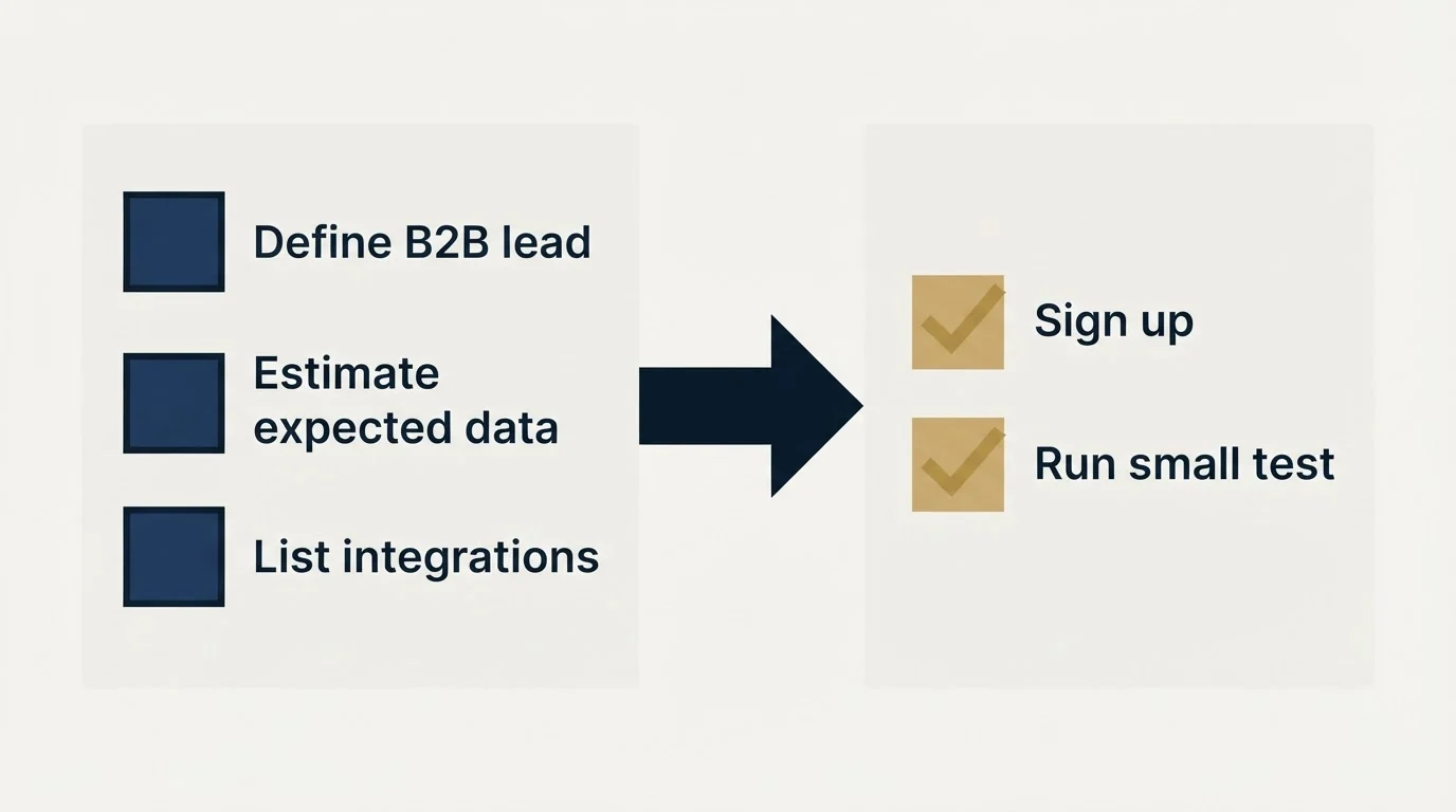 Before-and-after steps: Getting Started Checklist (Define B2B lead, Estimate expected data, List integrations, Sign up)