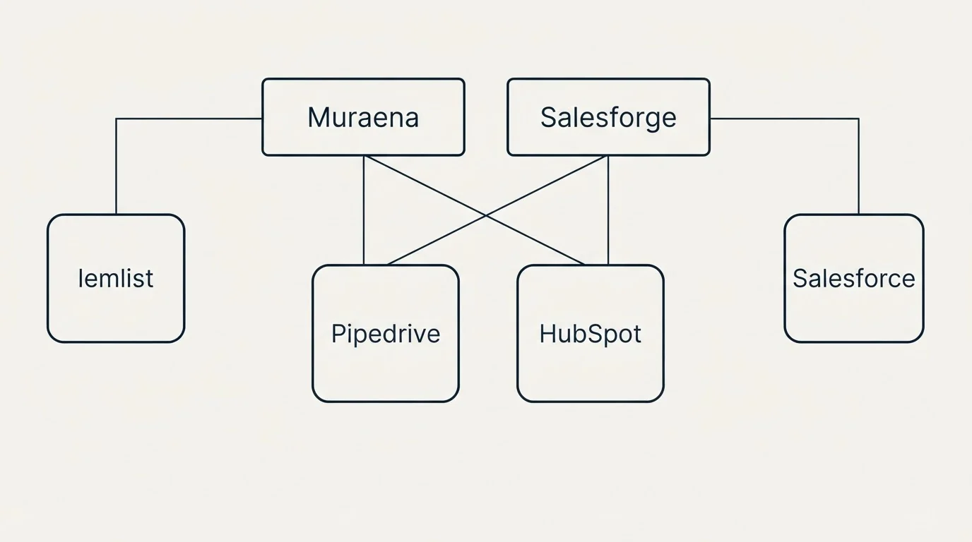 Integration grid: Integration Ecosystem (Muraena, Salesforge, Pipedrive, HubSpot)