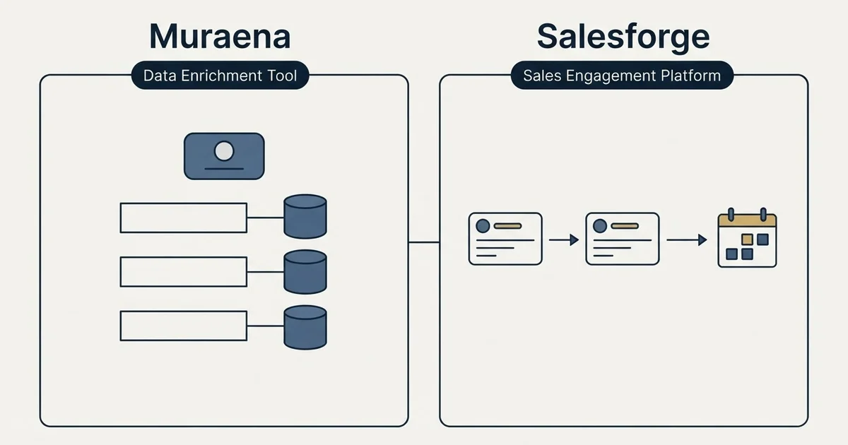 Side-by-side panels: Muraena vs Salesforge (Data Enrichment Tool, Sales Engagement Platform)