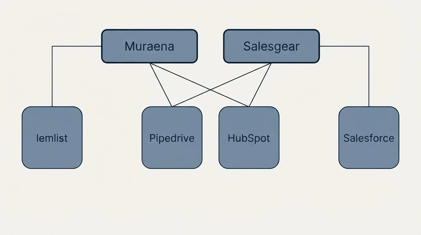 Integration grid: Integration Ecosystem (Muraena, Salesgear, Pipedrive, HubSpot)