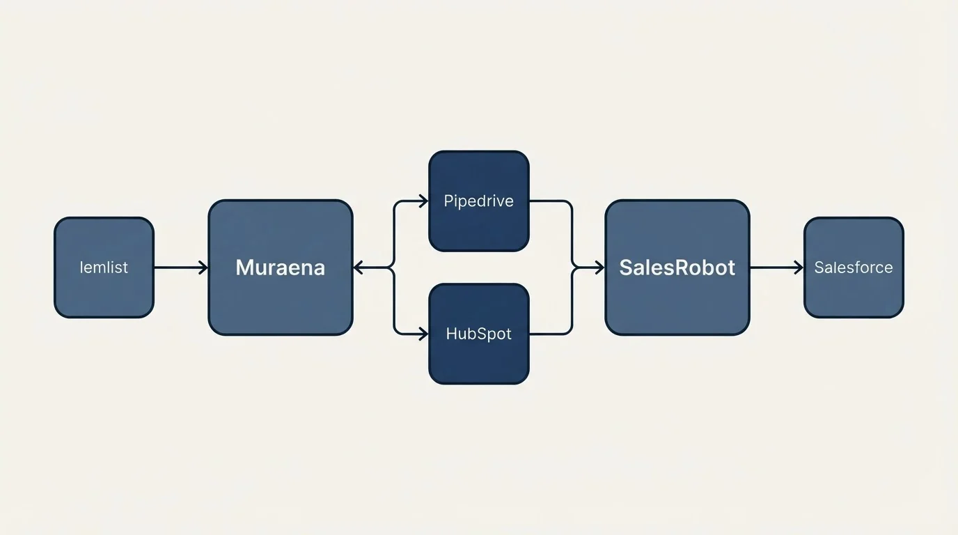 Integration schematic: Integration Ecosystem (Muraena, SalesRobot, Pipedrive, HubSpot)