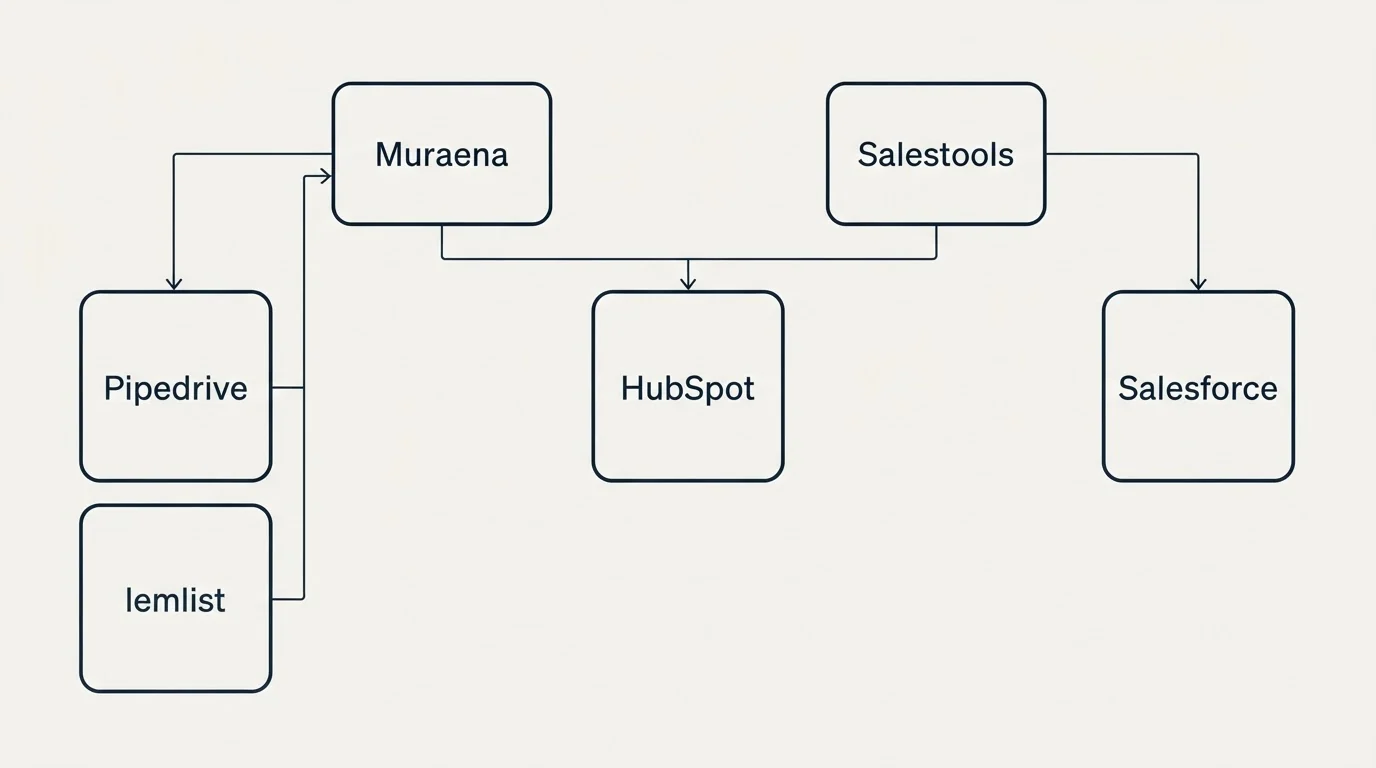 Integration grid: Integration Ecosystem (Muraena, Salestools, HubSpot, Pipedrive)