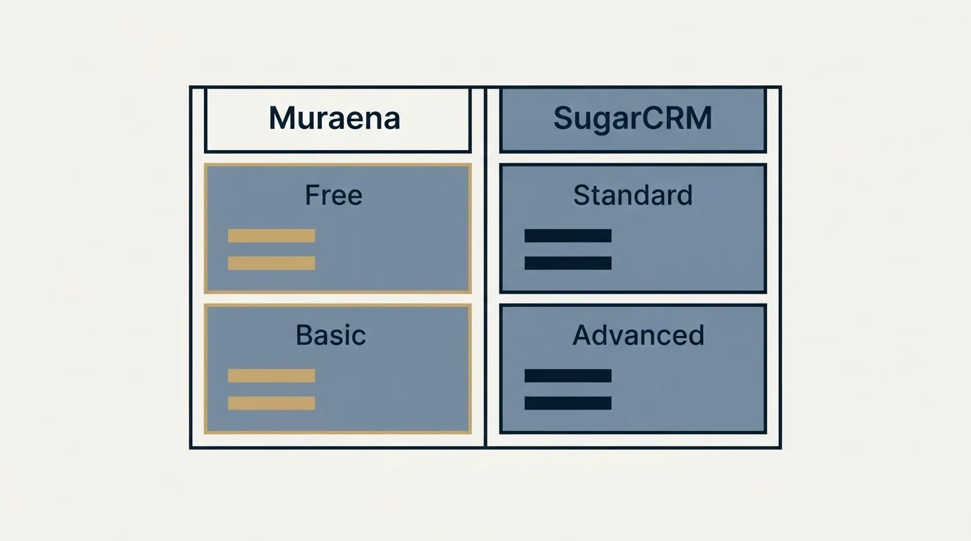 Pricing table: Pricing Comparison (Muraena, SugarCRM, Free, Standard)