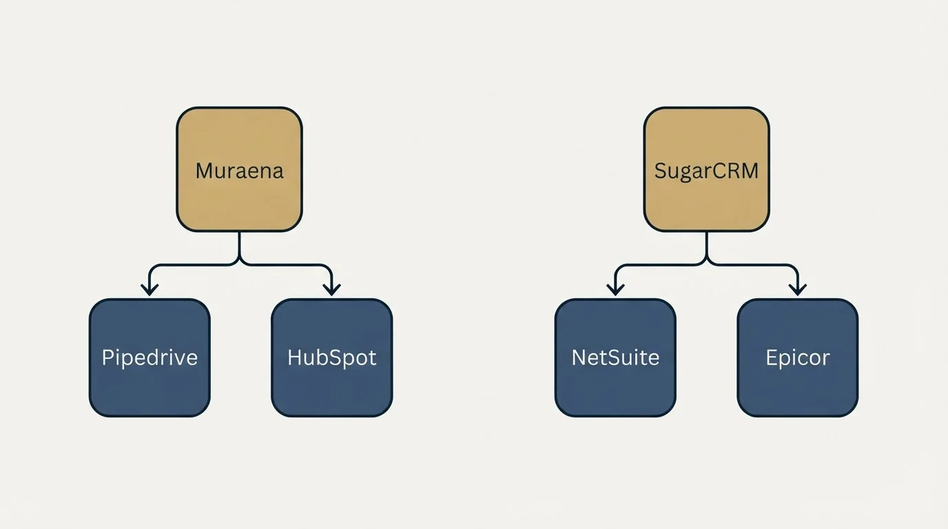 Integration schematic: Integration Ecosystem (Muraena, SugarCRM, Pipedrive, NetSuite)