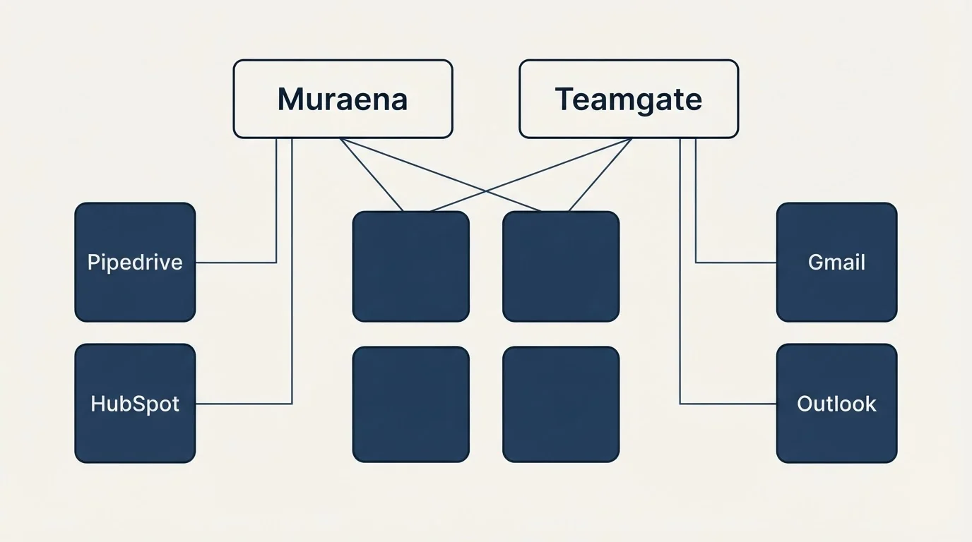 Integration grid: Integration Ecosystem (Muraena, Teamgate, Pipedrive, Gmail)