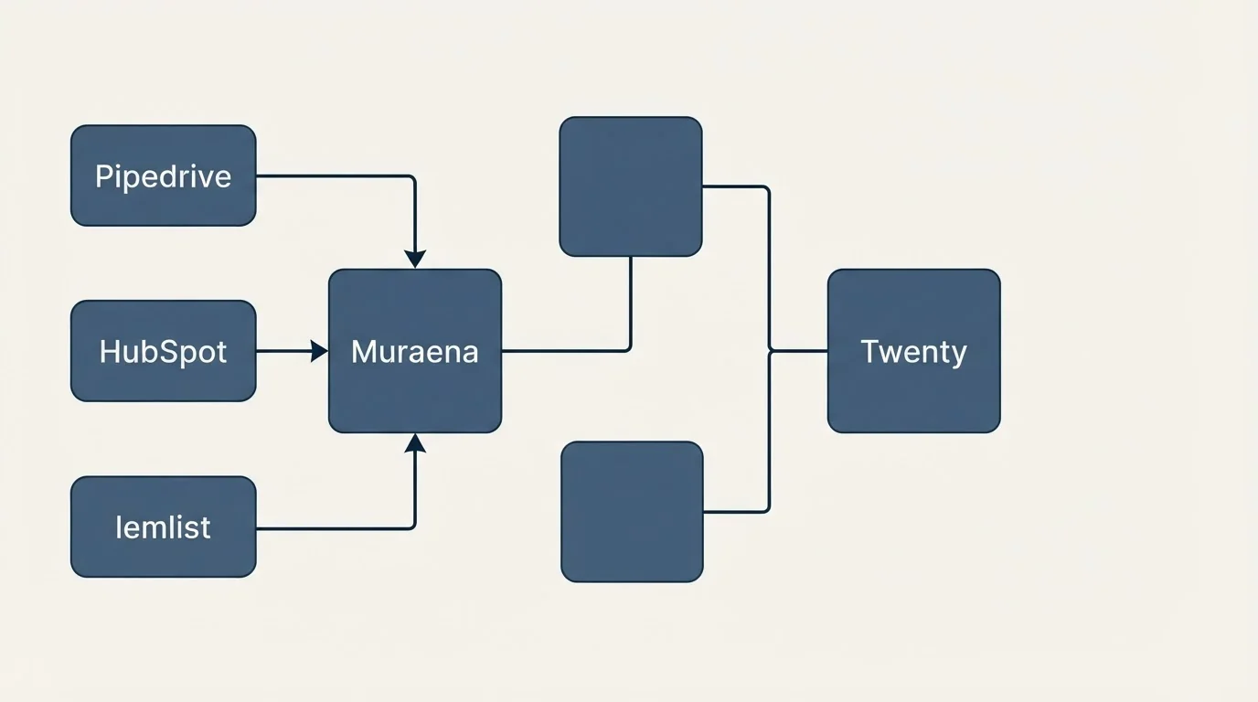 Integration flow: Integration Ecosystem (Muraena, Twenty, Pipedrive, HubSpot)