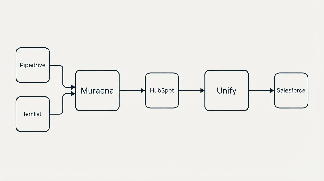 Integration flow: Integration Ecosystem (Muraena, Unify, HubSpot, Pipedrive)