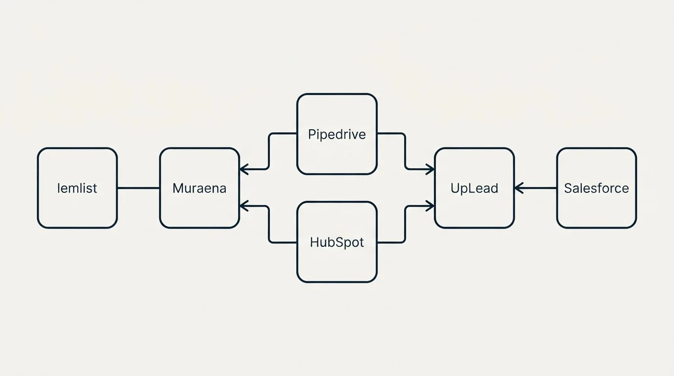 Integration schematic: Integration Ecosystem (Muraena, UpLead, Pipedrive, HubSpot)