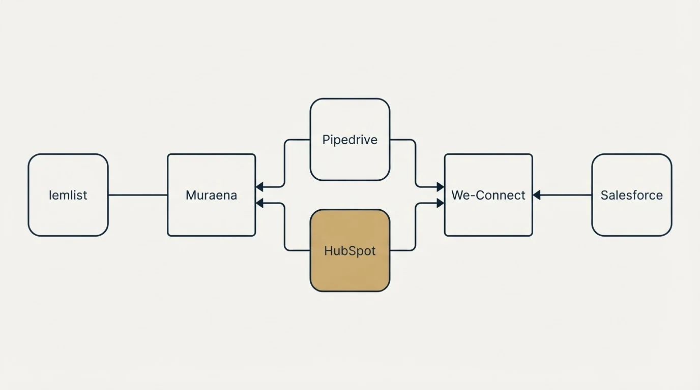 Integration flow: Integration Ecosystem (Muraena, We-Connect, Pipedrive, HubSpot)