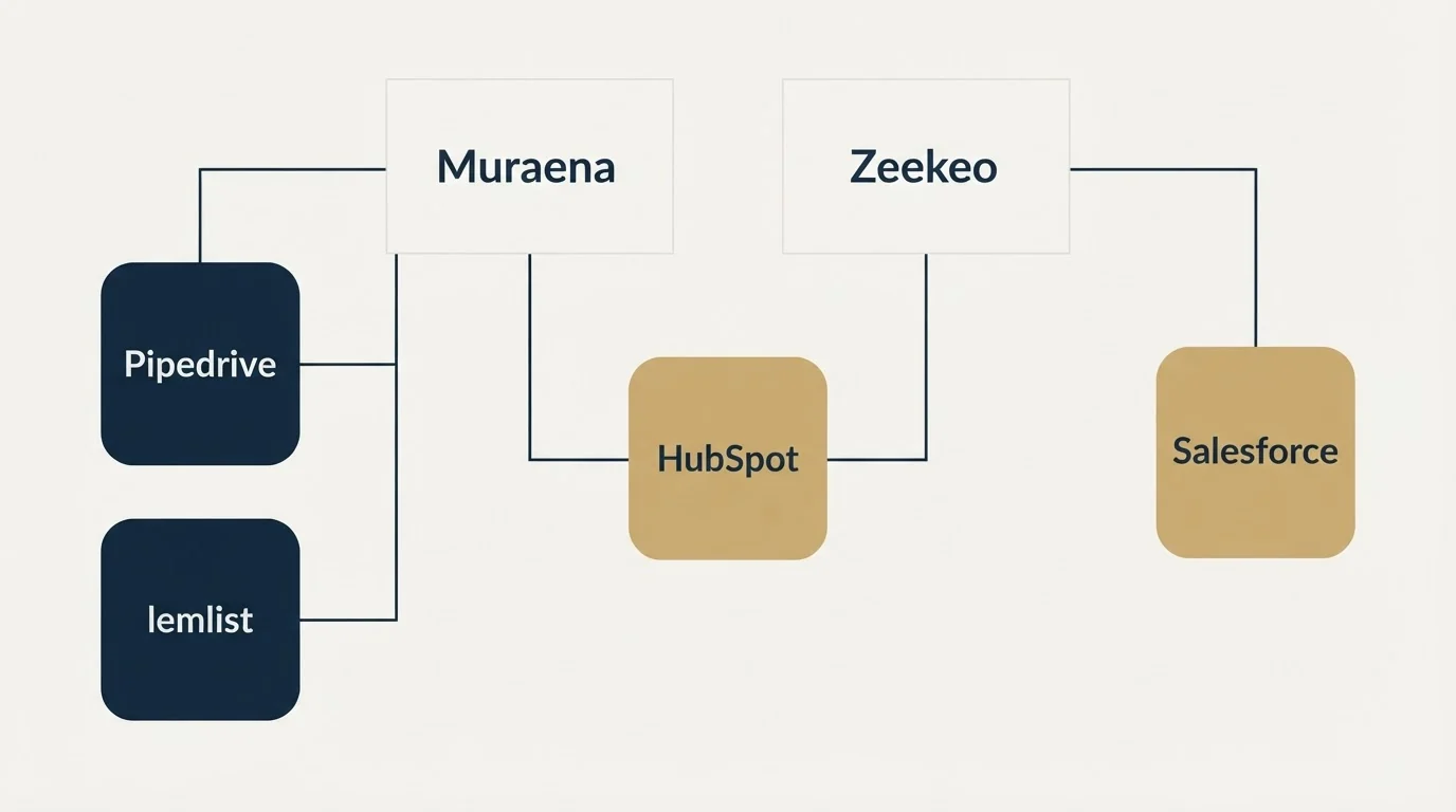 Integration grid: Integration Ecosystem (Muraena, Zeekeo, HubSpot, Pipedrive)