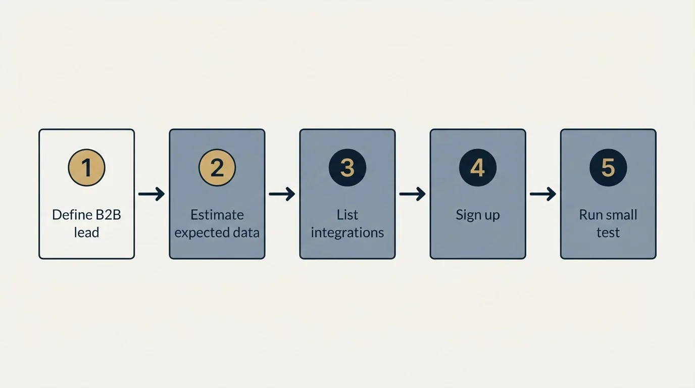 Step sequence: Getting Started Checklist (Define B2B lead, Estimate expected data, List integrations, Sign up)