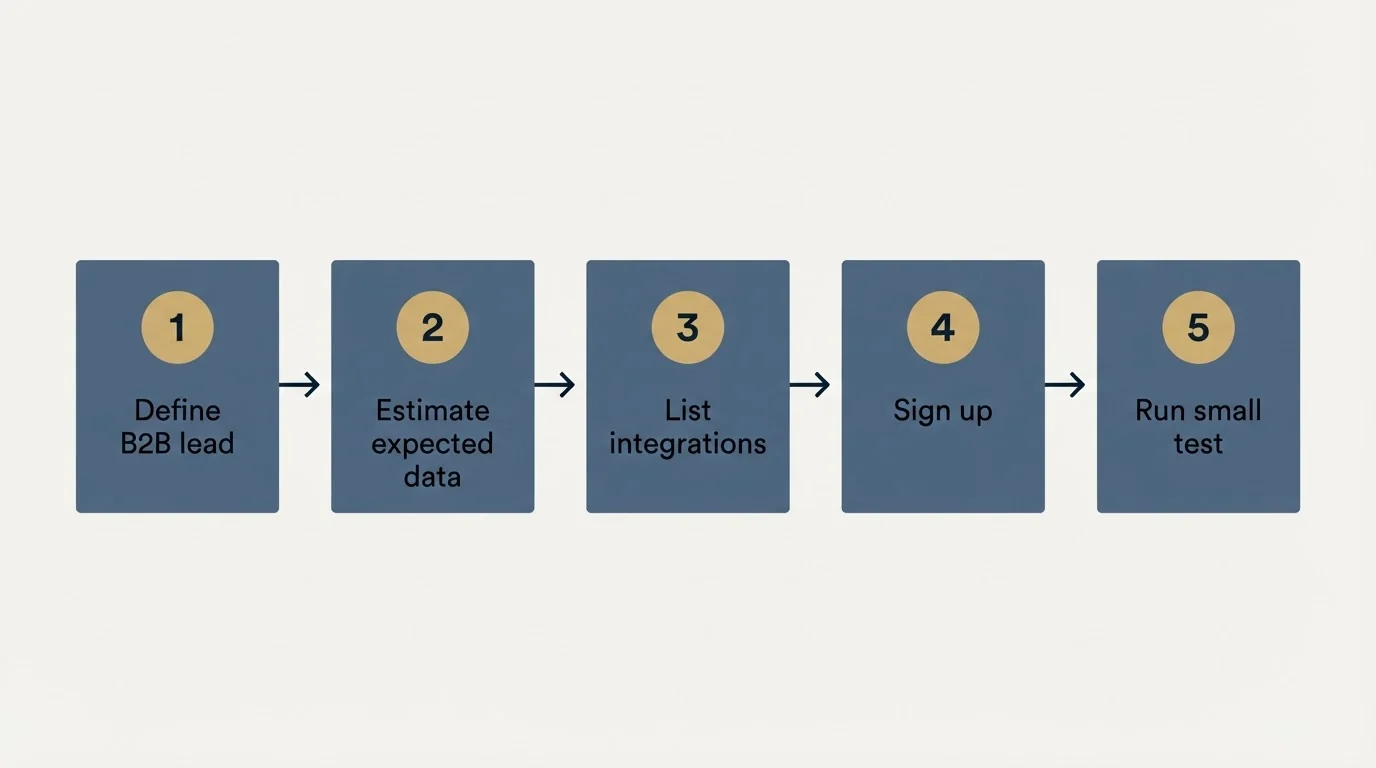 Step sequence: Getting Started Checklist (Define B2B lead, Estimate expected data, List integrations, Sign up)
