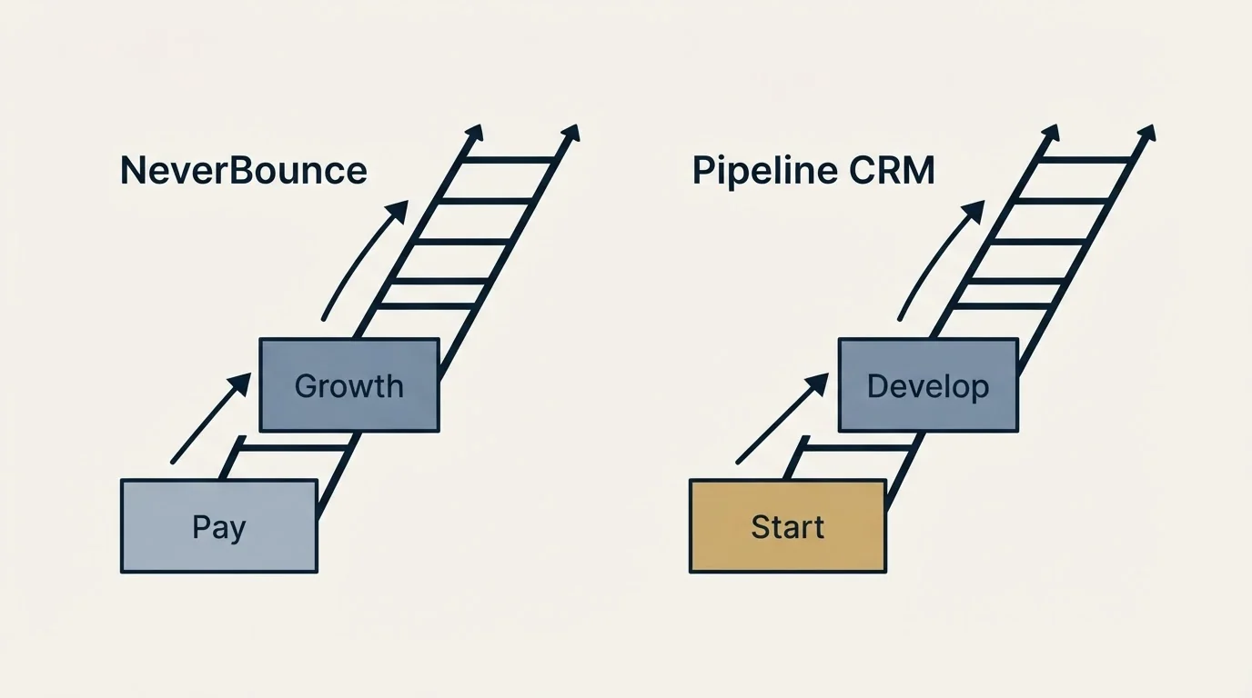 Pricing ladder: Pricing Comparison (NeverBounce, Pipeline CRM, Pay, Start)
