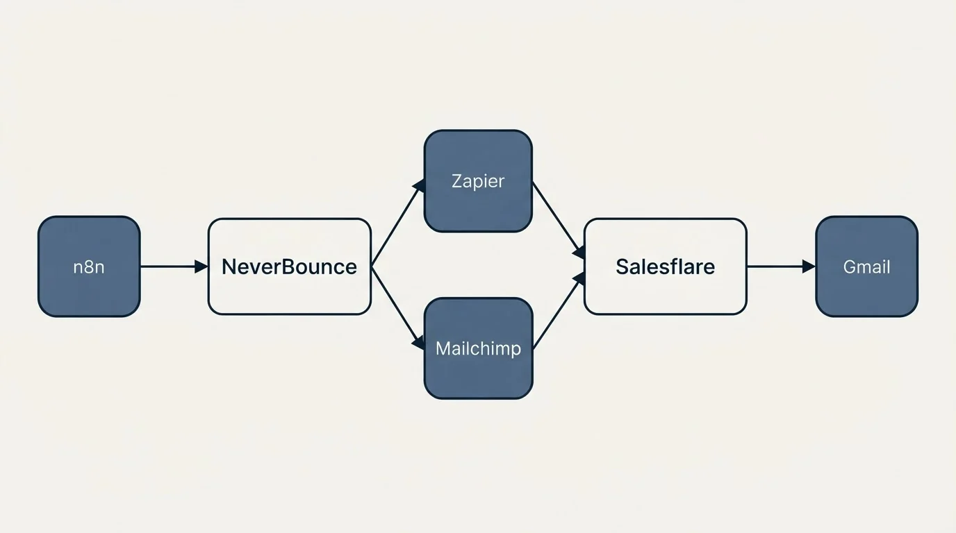 Integration schematic: Integration Ecosystem (NeverBounce, Salesflare, Zapier, Mailchimp)