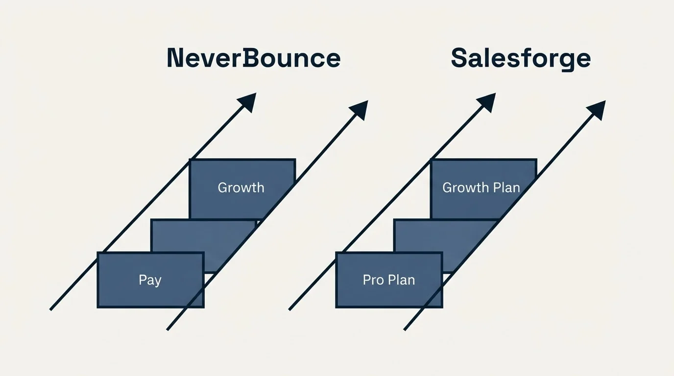 Pricing ladder: Pricing Comparison (NeverBounce, Salesforge, Pay, Pro Plan)