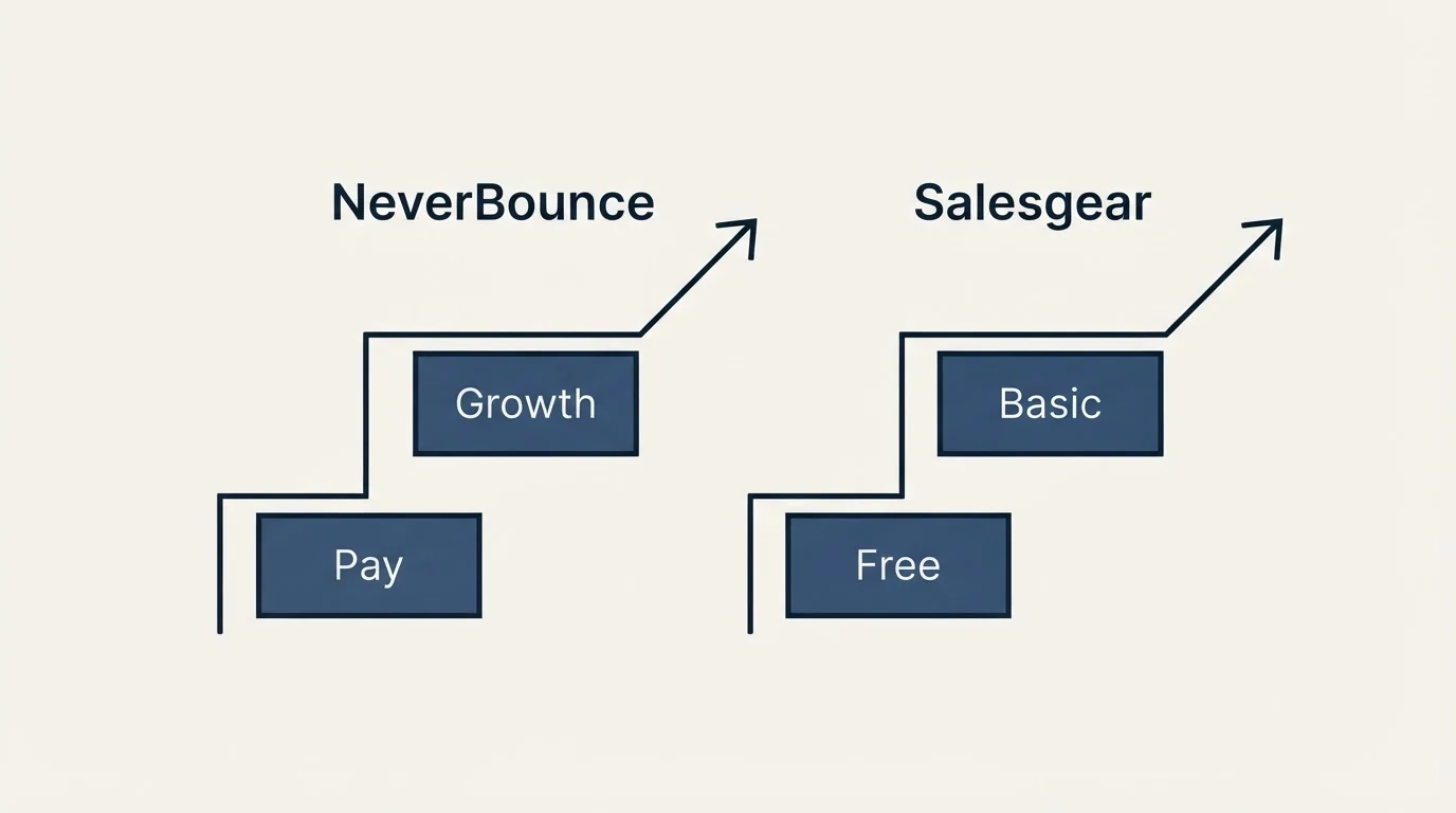 Pricing ladder: Pricing Comparison (NeverBounce, Salesgear, Pay, Free)