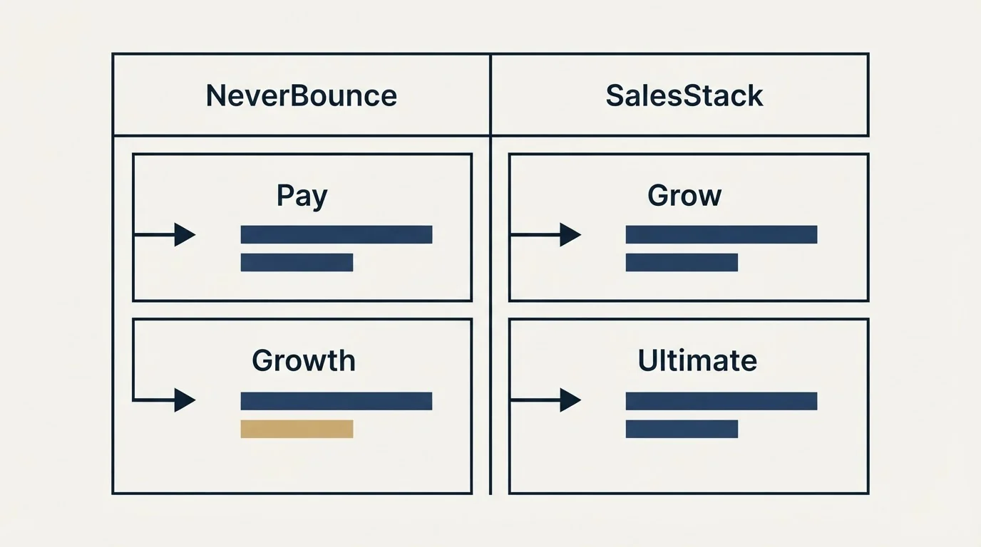 Pricing table: Pricing Comparison (NeverBounce, SalesStack, Pay, Grow)