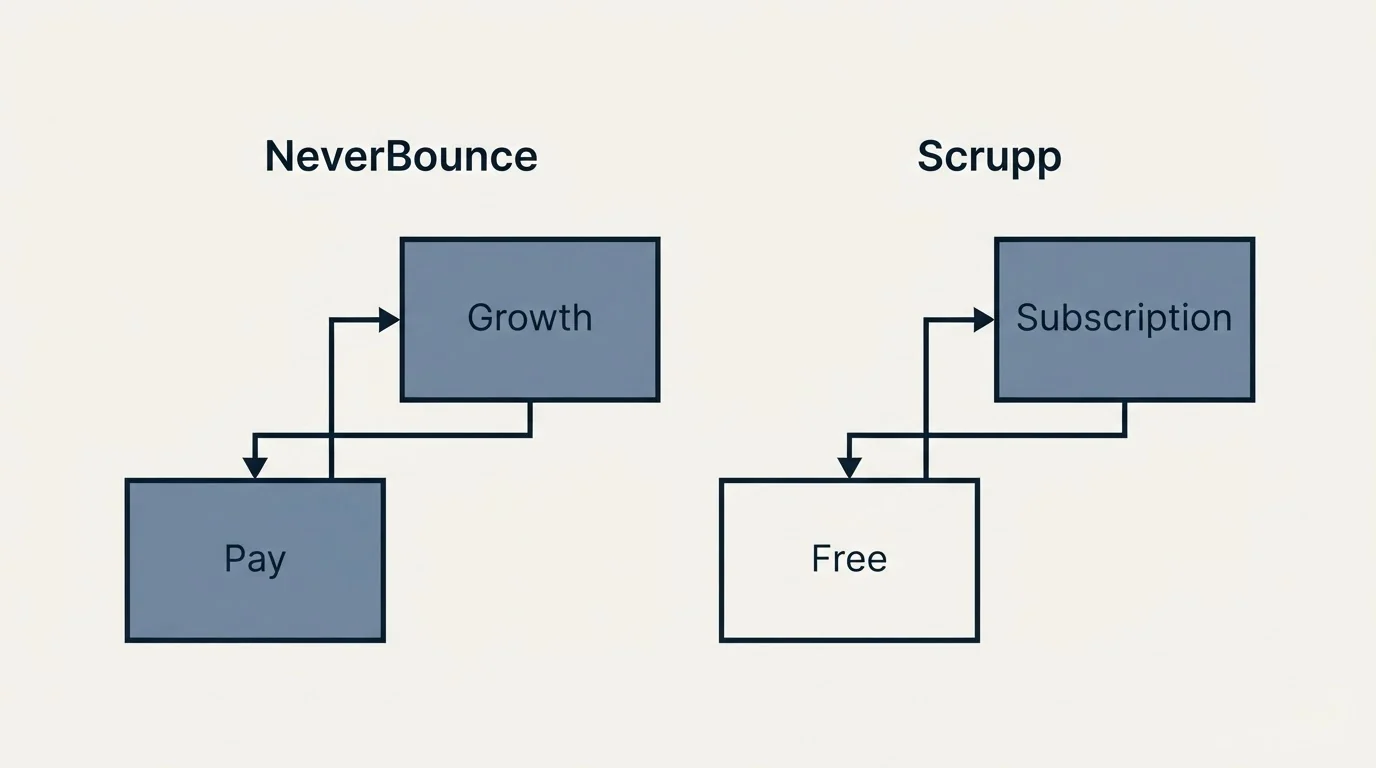 Pricing ladder: Pricing Comparison (NeverBounce, Scrupp, Pay, Free)