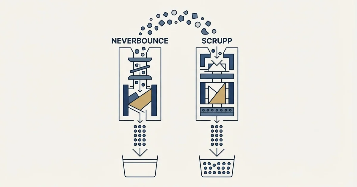 Editorial illustration for NeverBounce vs Scrupp