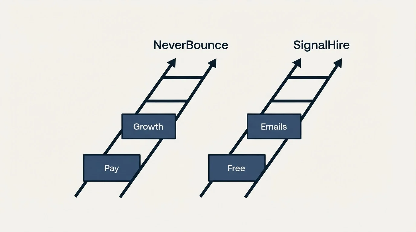 Pricing ladder: Pricing Comparison (NeverBounce, SignalHire, Pay, Free)