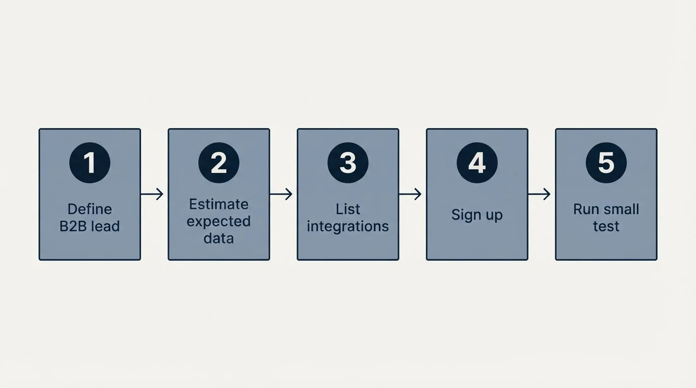 Step sequence: Getting Started Checklist (Define B2B lead, Estimate expected data, List integrations, Sign up)
