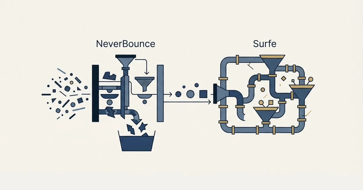 Editorial illustration for NeverBounce vs Surfe