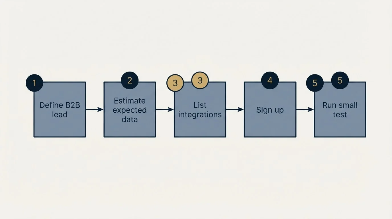 Step sequence: Getting Started Checklist (Define B2B lead, Estimate expected data, List integrations, Sign up)