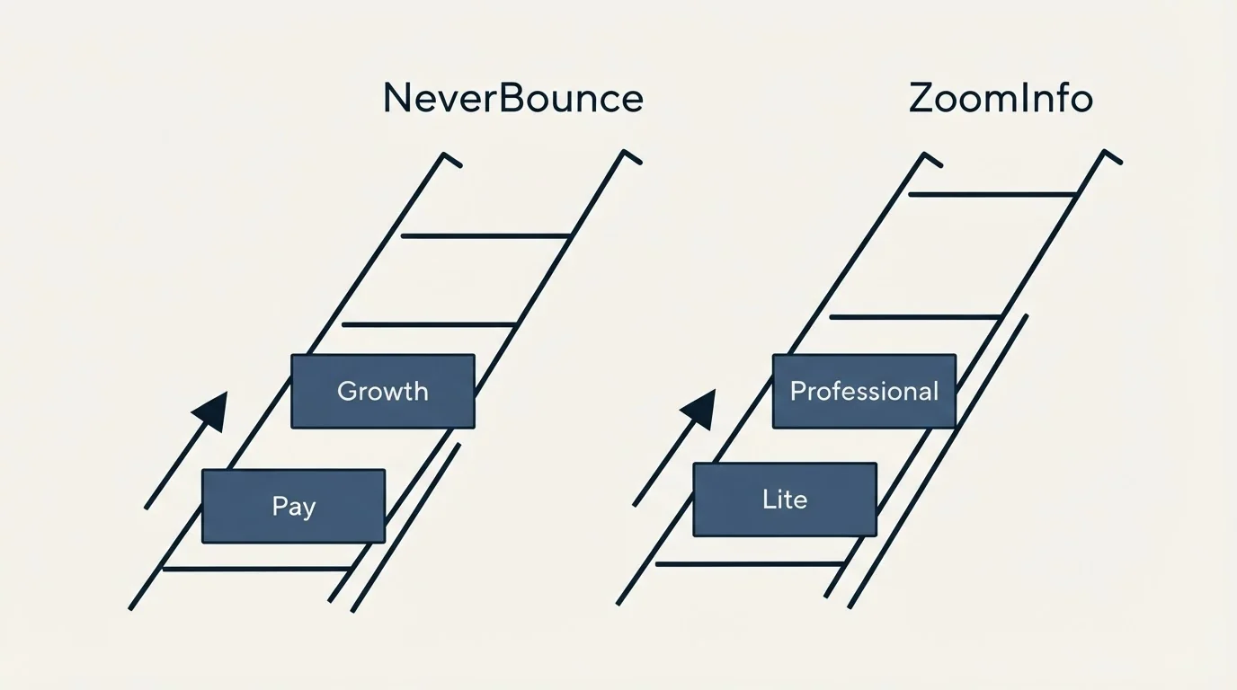 Pricing ladder: Pricing Comparison (NeverBounce, ZoomInfo, Pay, Lite)
