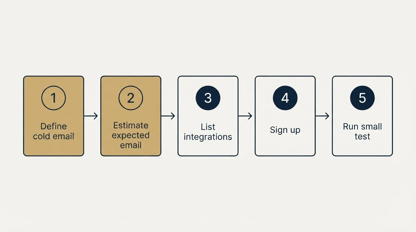 Step sequence: Getting Started Checklist (Define cold email, Estimate expected email, List integrations, Sign up)