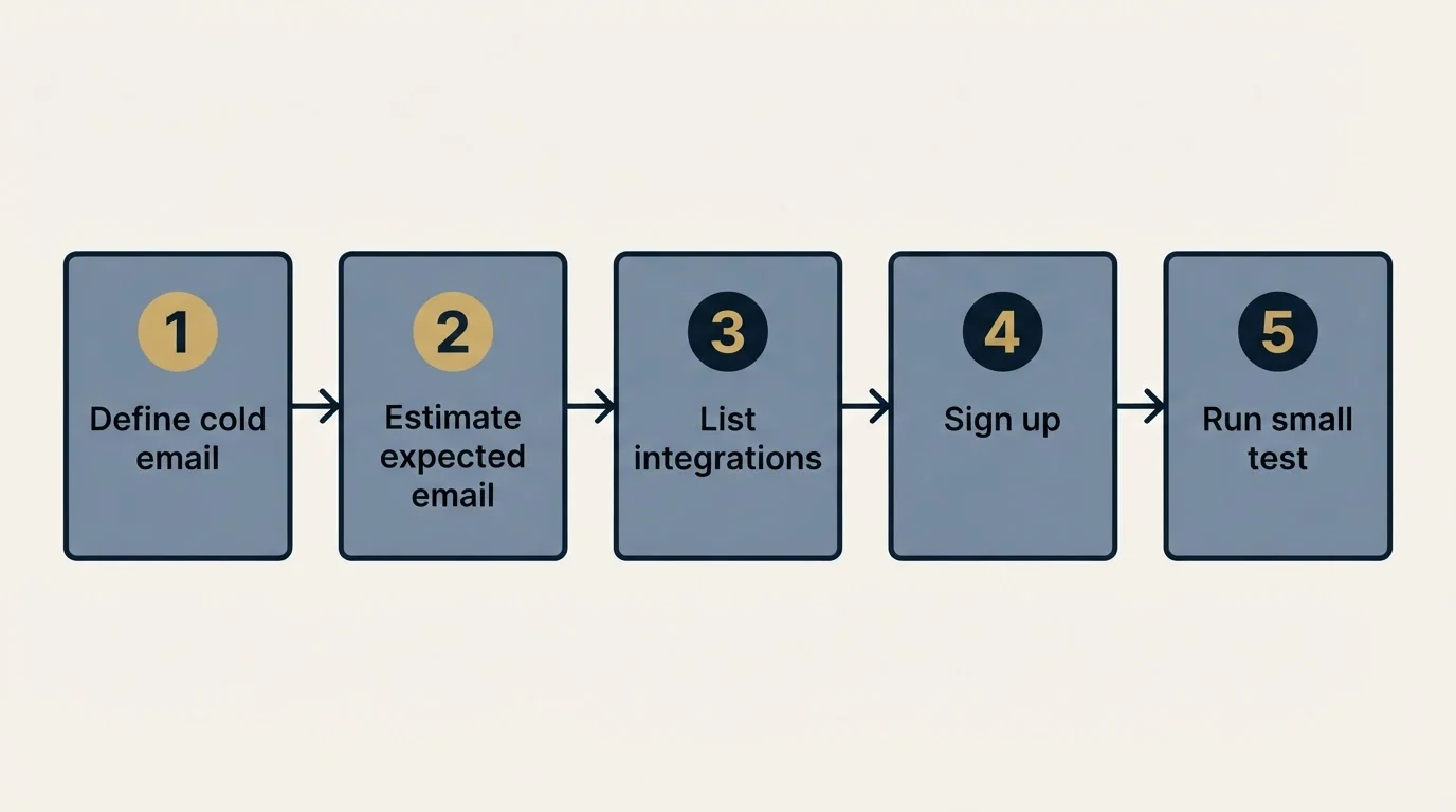 Step sequence: Getting Started Checklist (Define cold email, Estimate expected email, List integrations, Sign up)