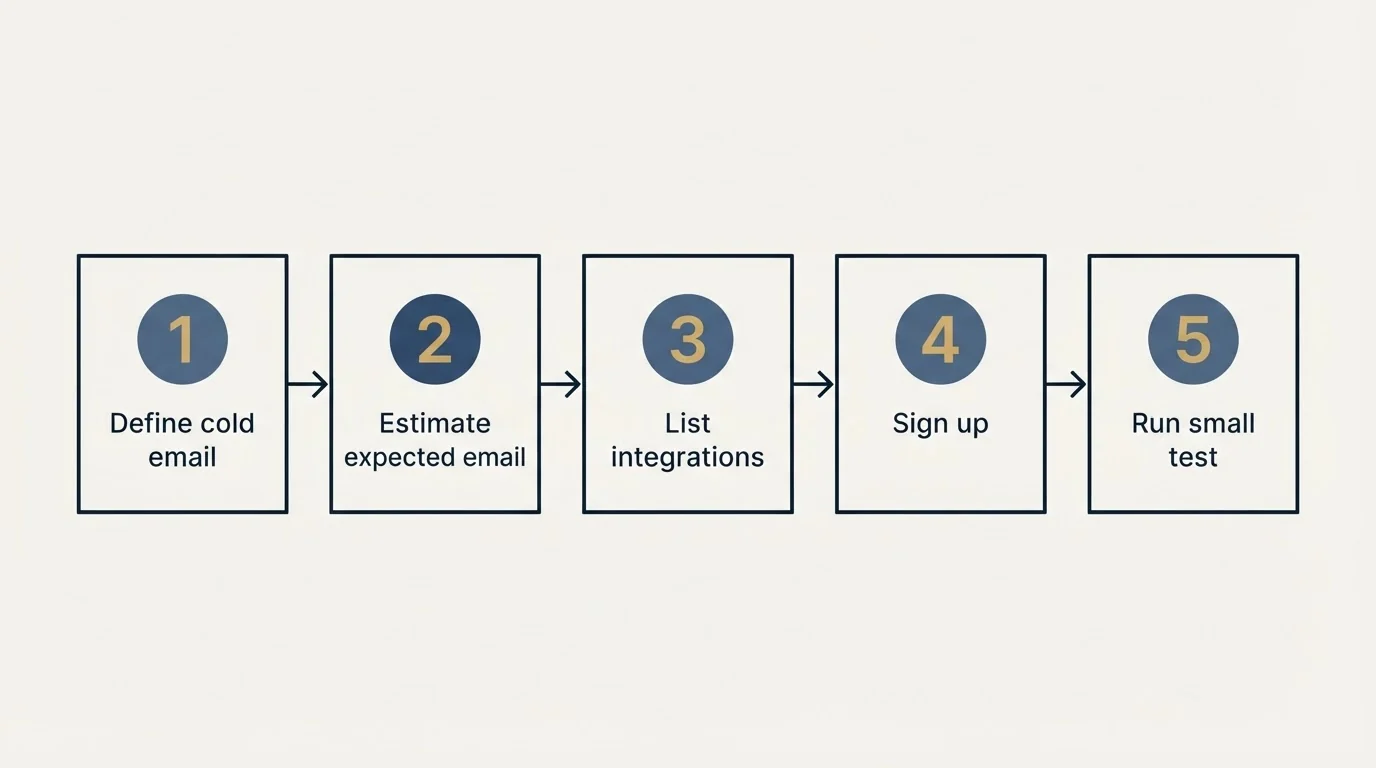 Step sequence: Getting Started Checklist (Define cold email, Estimate expected email, List integrations, Sign up)