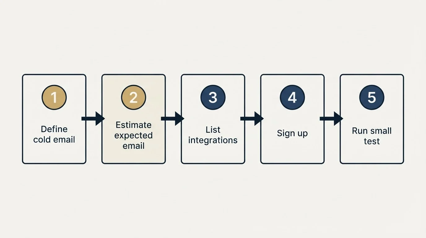 Step sequence: Getting Started Checklist (Define cold email, Estimate expected email, List integrations, Sign up)