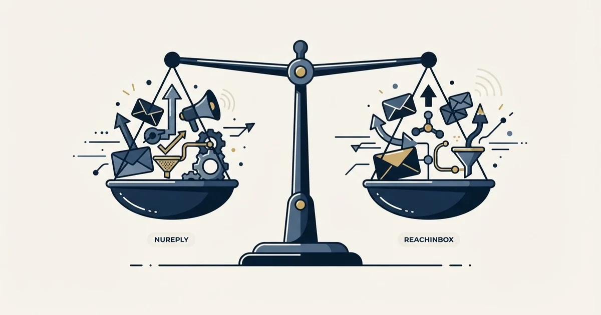Editorial illustration for NuReply vs ReachInbox