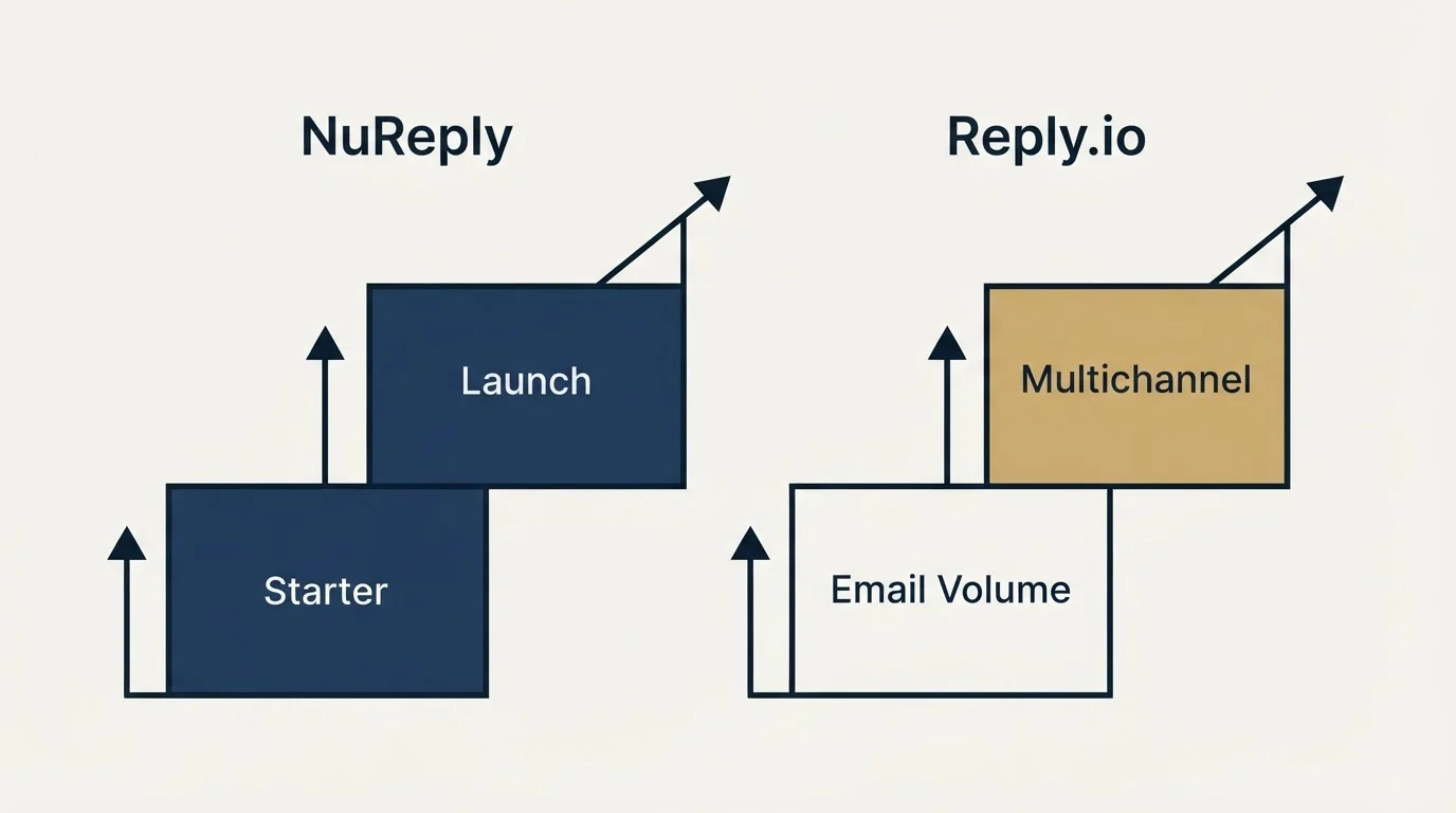 Pricing ladder: Pricing Comparison (NuReply, Reply.io, Starter, Email Volume)