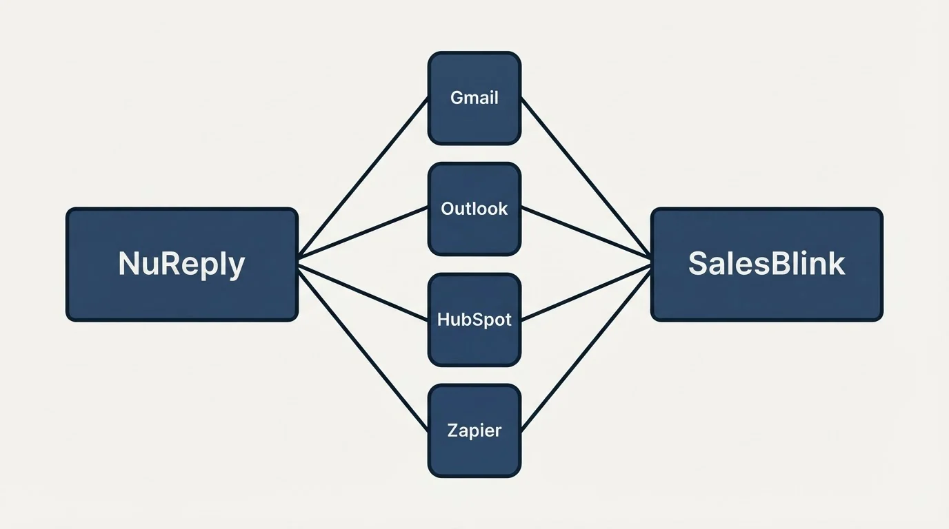 Integration schematic: Integration Ecosystem (NuReply, SalesBlink, Gmail, Outlook)