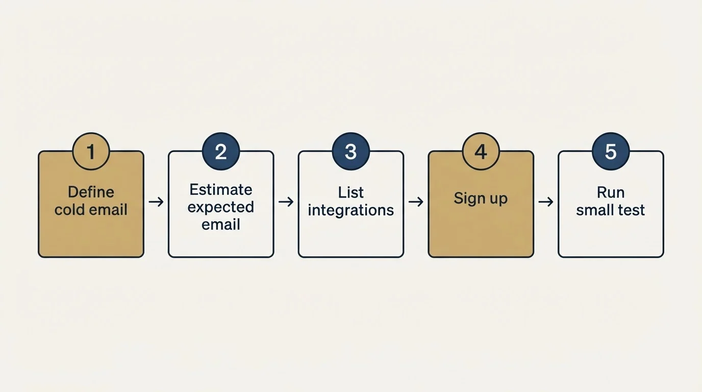 Step sequence: Getting Started Checklist (Define cold email, Estimate expected email, List integrations, Sign up)