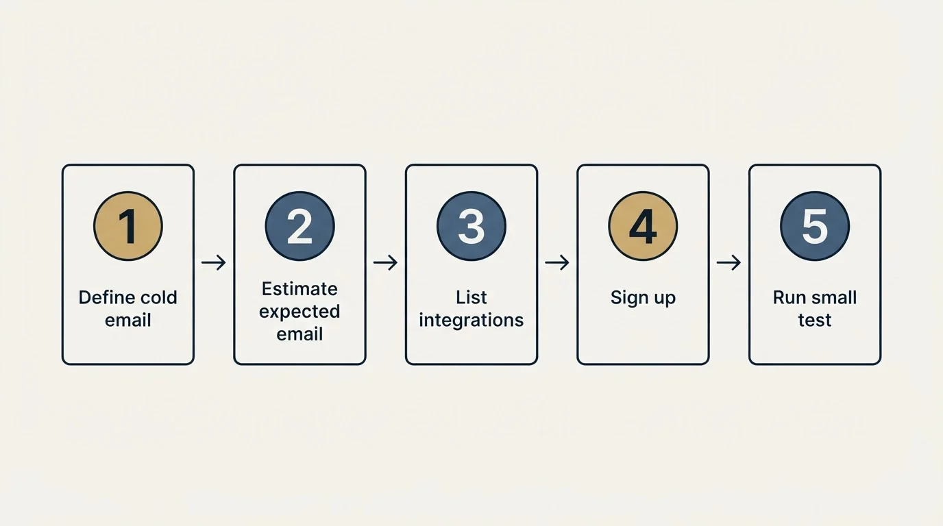 Step sequence: Getting Started Checklist (Define cold email, Estimate expected email, List integrations, Sign up)