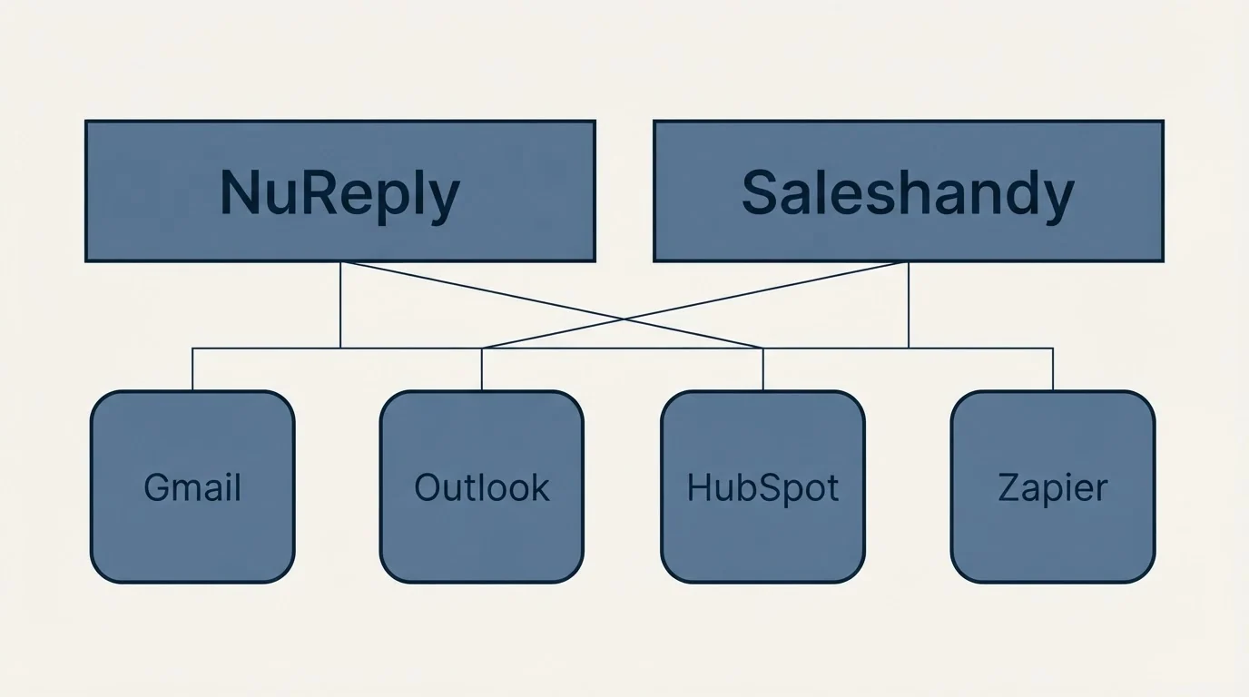 Integration grid: Integration Ecosystem (NuReply, Saleshandy, Gmail, Outlook)