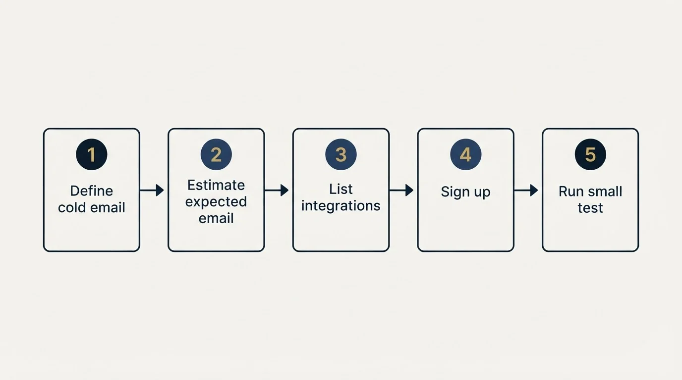 Step sequence: Getting Started Checklist (Define cold email, Estimate expected email, List integrations, Sign up)