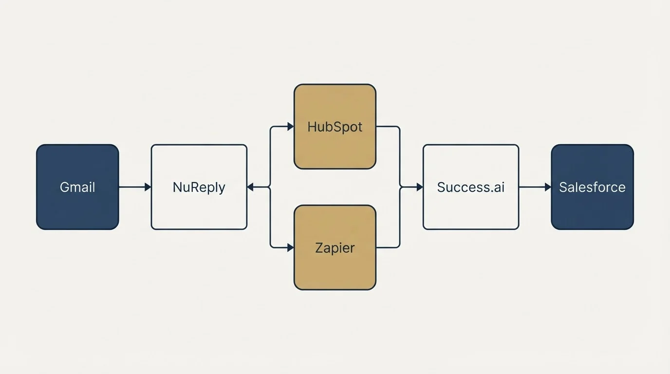 Integration flow: Integration Ecosystem (NuReply, Success.ai, HubSpot, Zapier)