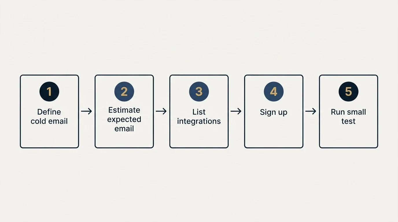 Step sequence: Getting Started Checklist (Define cold email, Estimate expected email, List integrations, Sign up)