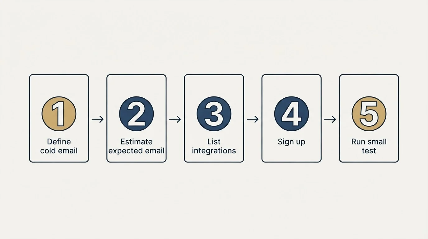 Step sequence: Getting Started Checklist (Define cold email, Estimate expected email, List integrations, Sign up)