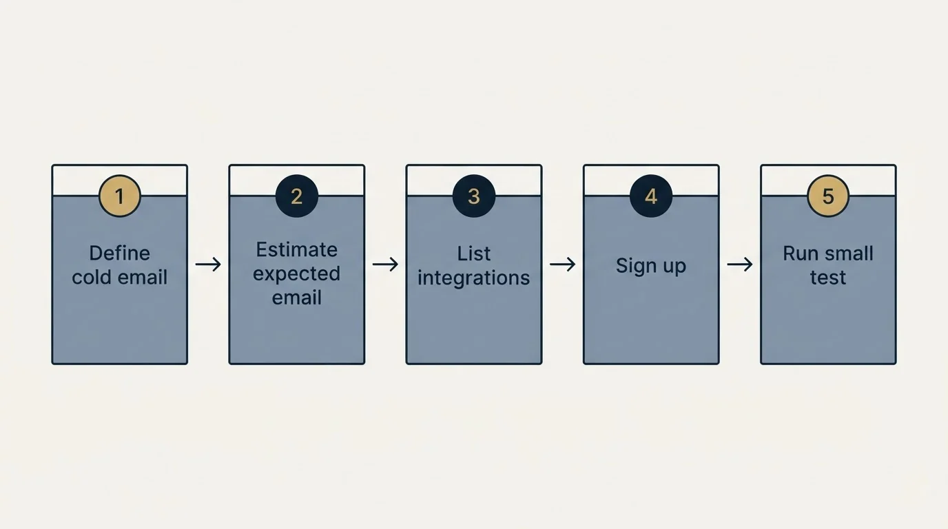 Step sequence: Getting Started Checklist (Define cold email, Estimate expected email, List integrations, Sign up)
