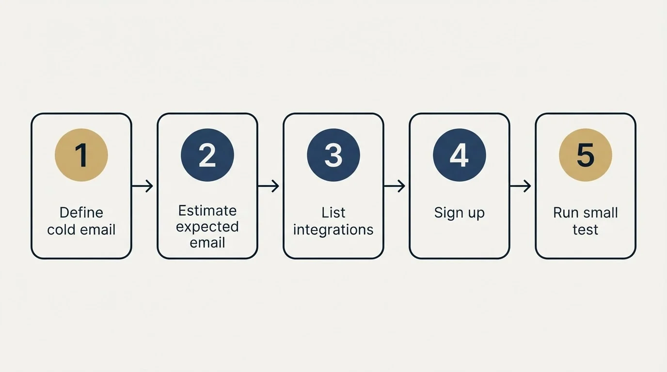 Step sequence: Getting Started Checklist (Define cold email, Estimate expected email, List integrations, Sign up)