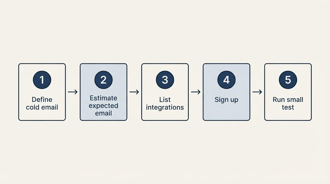 Step sequence: Getting Started Checklist (Define cold email, Estimate expected email, List integrations, Sign up)