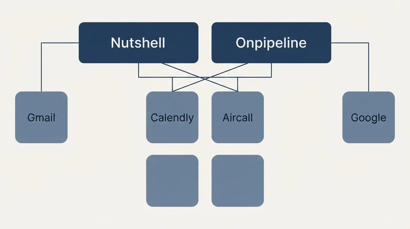 Integration grid: Integration Ecosystem (Nutshell, Onpipeline, Calendly, Aircall)