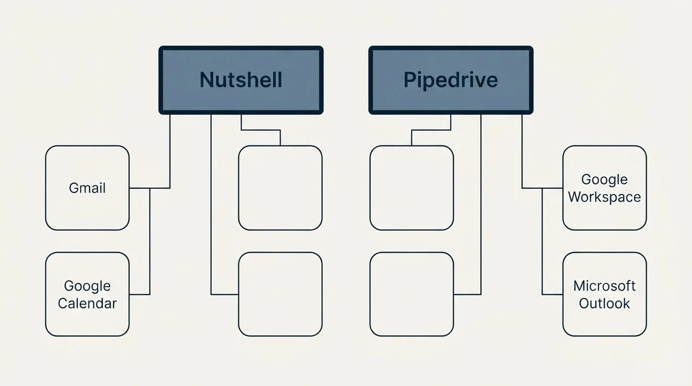 Integration grid: Integration Ecosystem (Nutshell, Pipedrive, Gmail, Google Workspace)
