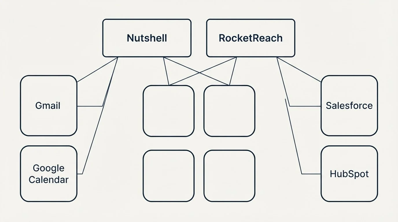 Integration grid: Integration Ecosystem (Nutshell, RocketReach, Gmail, Salesforce)